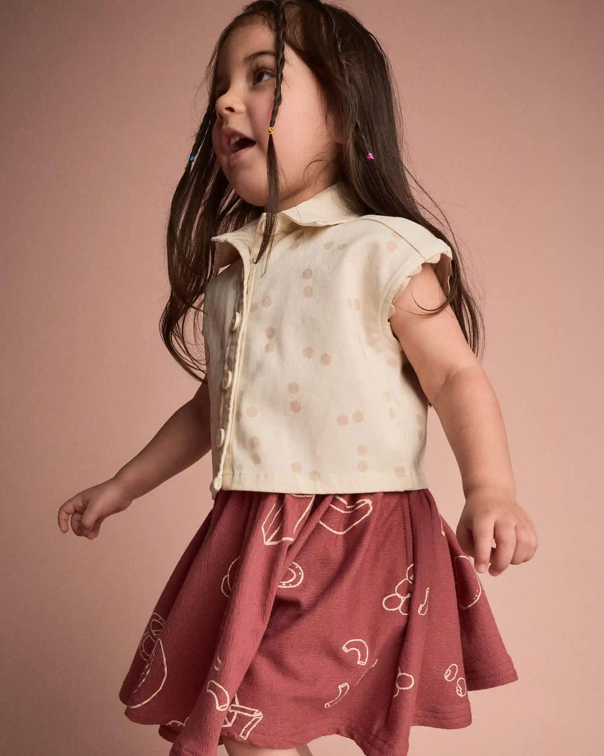 Toddler Girl Sleeveless Button-Down Top in Dot Print - Cream