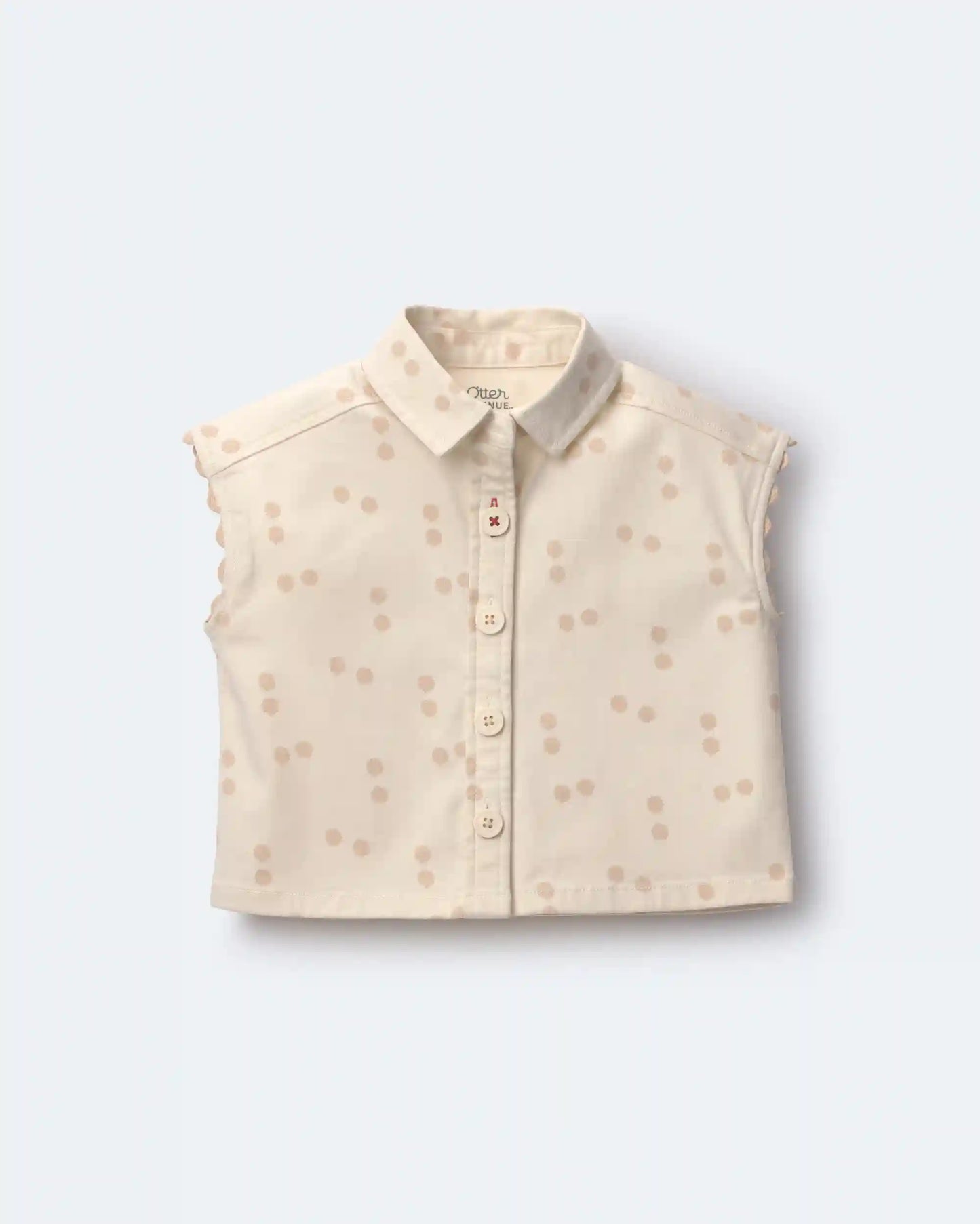 Toddler Girl Sleeveless Button-Down Top in Dot Print - Cream