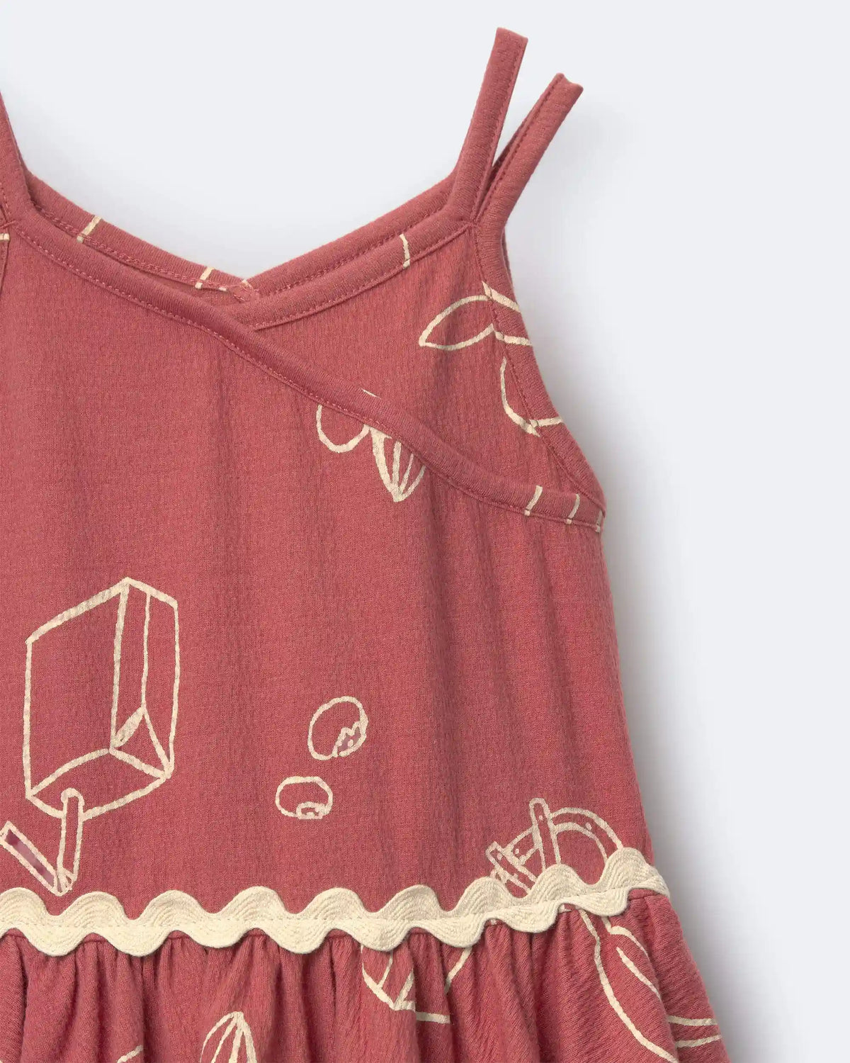 Toddler Girl Ric-Rac Crossover Dress in Snack Print - Red