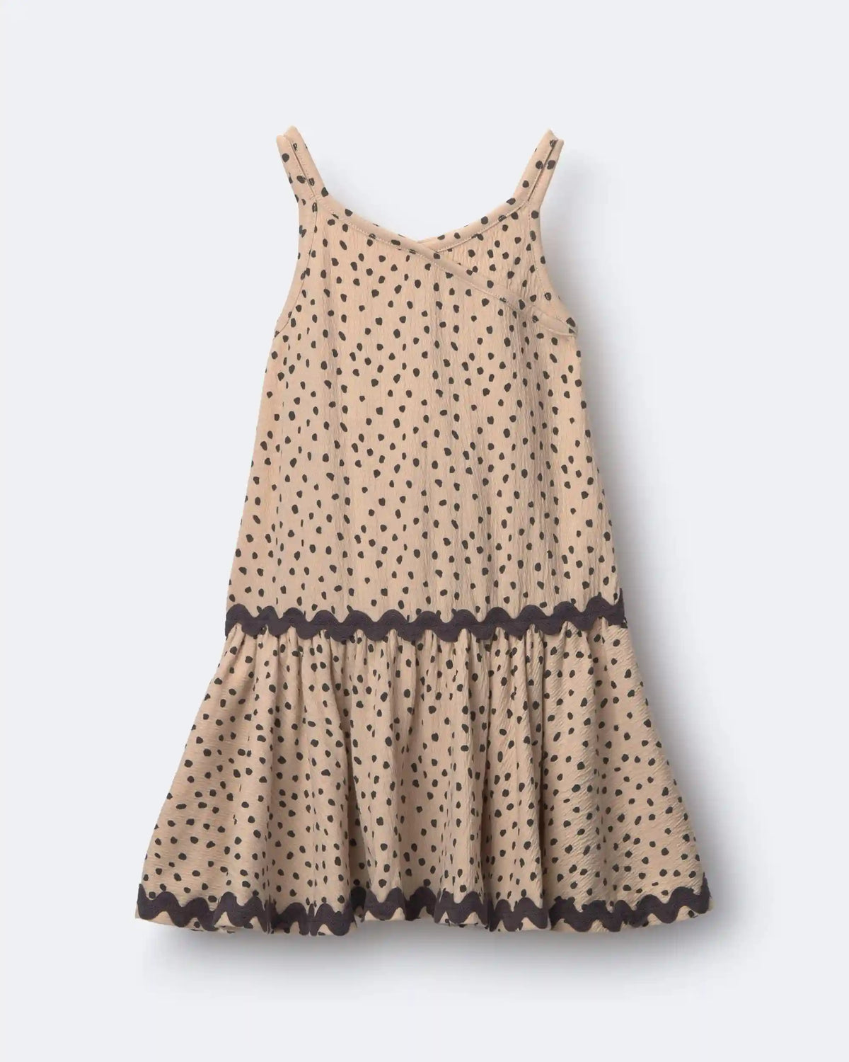 Toddler Girl Ric-Rac Drop-Waist Peplum Dress in Dot Print - Khaki