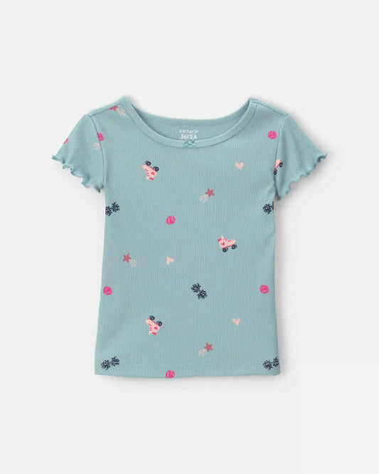 Toddler Girl Roller Skate Rib Top - Blue