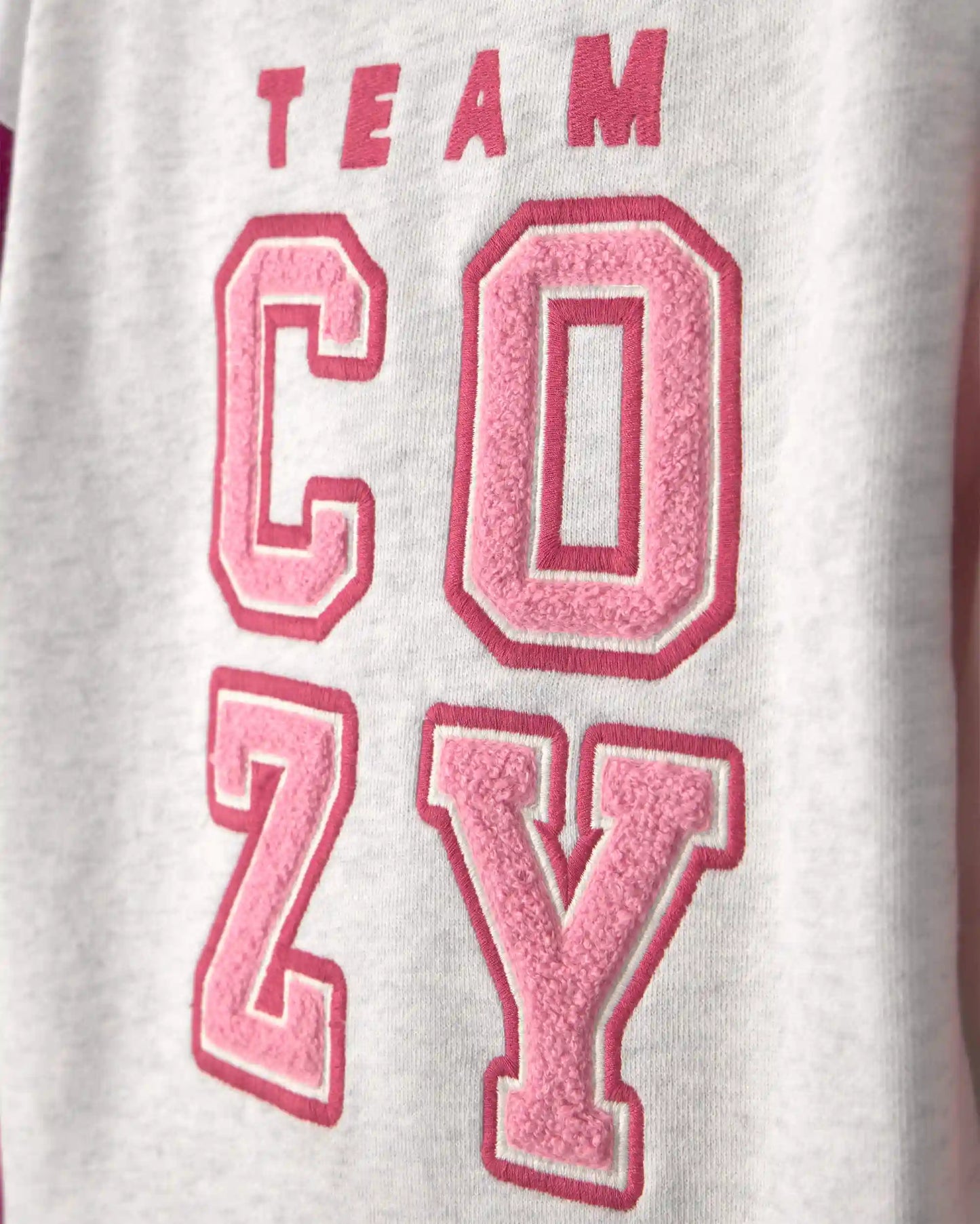 Toddler Girl 'Team Cozy' French Terry Pullover Sweatshirt - Grey/Pink/Burgundy