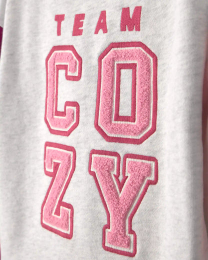 Toddler Girl 'Team Cozy' French Terry Pullover Sweatshirt - Grey/Pink/Burgundy