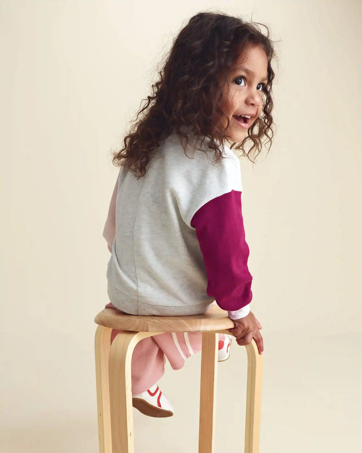 Toddler Girl 'Team Cozy' French Terry Pullover Sweatshirt - Grey/Pink/Burgundy