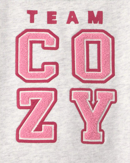 Toddler Girl 'Team Cozy' French Terry Pullover Sweatshirt - Grey/Pink/Burgundy