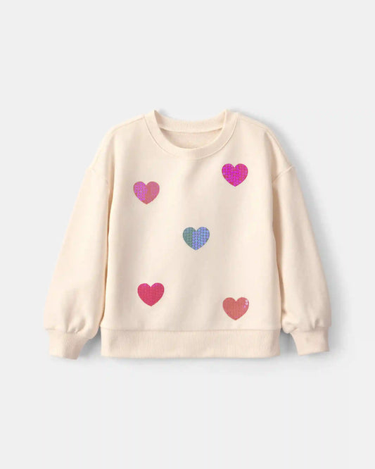 Toddler Girl Sequin Heart French Terry Pullover Sweatshirt - Cream