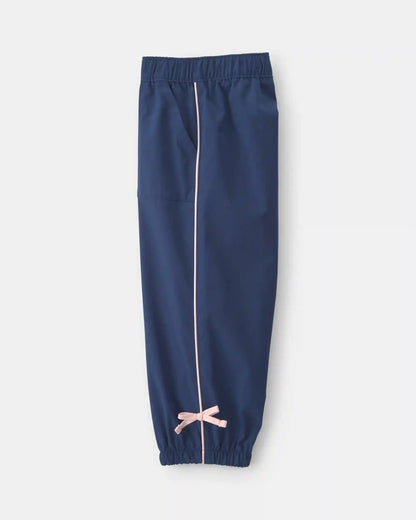 Toddler Girl Bow-Cuff Poplin Joggers - Navy Blue