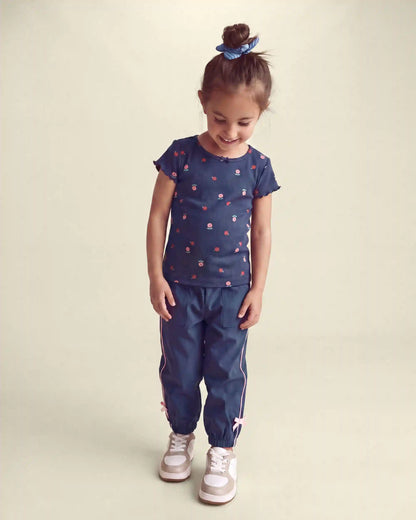 Toddler Girl Bow-Cuff Poplin Joggers - Navy Blue