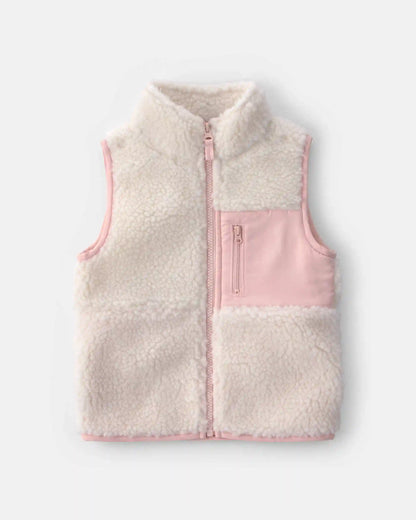 Toddler Girl Teddy Fleece Vest - Cream/Pink