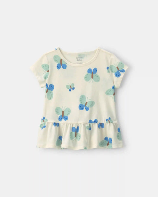 Toddler Girl Butterfly Peplum Top - Cream