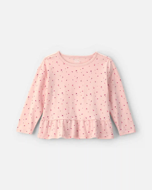 Toddler Girl Heart Long-Sleeve Peplum Top - Pink