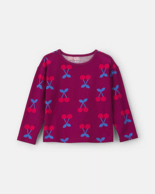Toddler Girl Cherry Long-Sleeve Top - Burgundy