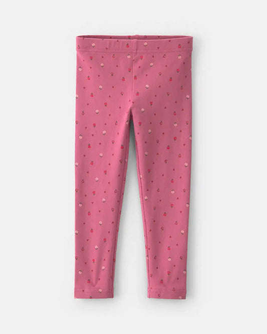 Toddler Girl Floral Cotton Pull-On Stretch Leggings - Pink