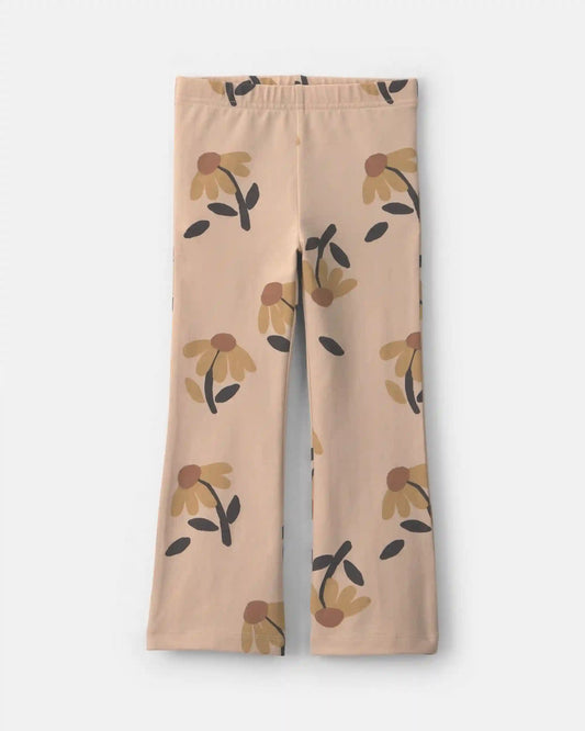 Toddler Girl Floral Cotton Pull-On Stretch Flare Leggings - Tan