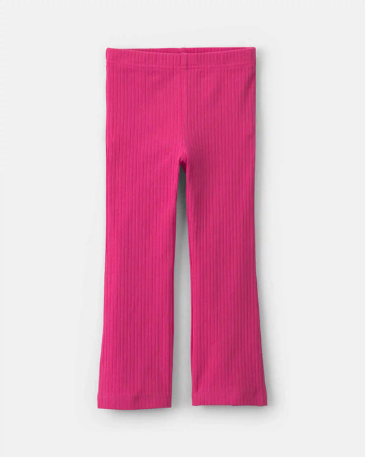 Toddler Girl Ribbed Pull-On Stretch Flare Leggings - Pink