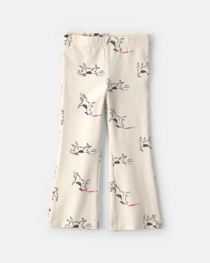 Toddler Girl Dog Cotton Pull-On Stretch Flare Leggings - Cream
