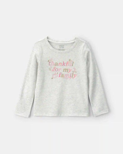 Toddler Girl 'Thankful For My Family' Long-Sleeve Graphic Tee - Grey