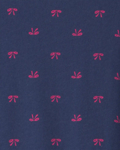 Toddler Girl Bow Long-Sleeve Peplum Top - Navy Blue
