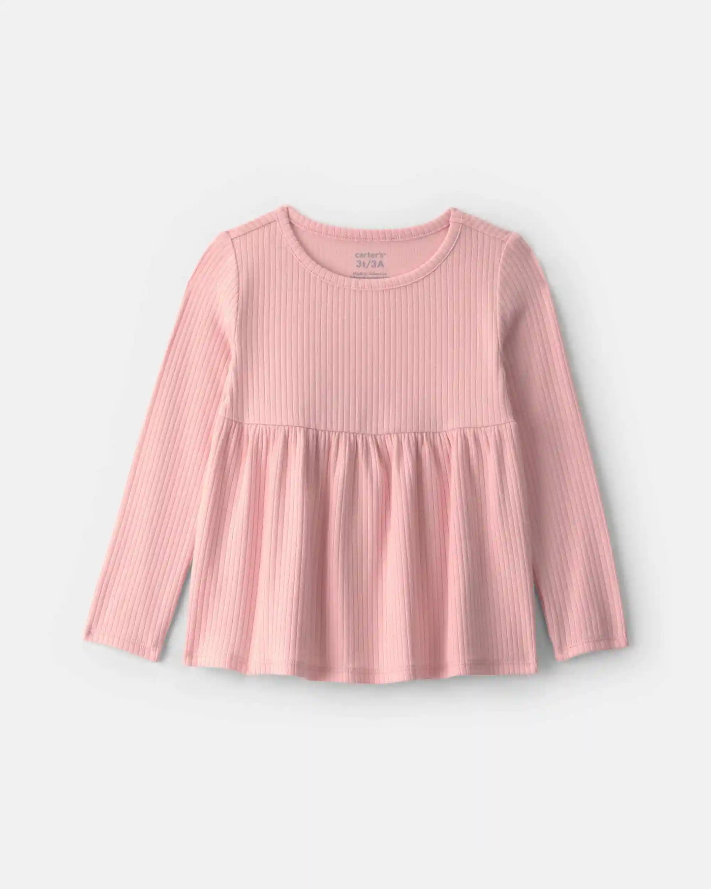 Toddler Girl Long-Sleeve Rib Peplum Top - Pink