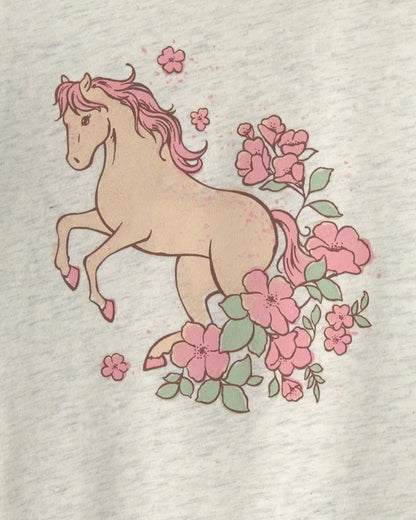 Toddler Girl Horse Long-Sleeve Graphic Tee - Grey