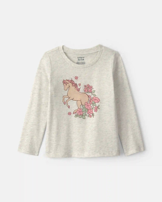 Toddler Girl Horse Long-Sleeve Graphic Tee - Grey