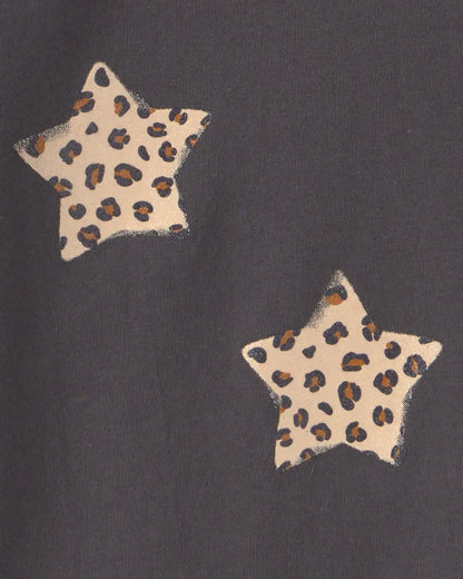 Toddler Girl Leopard Star Long-Sleeve Graphic Tee - Black