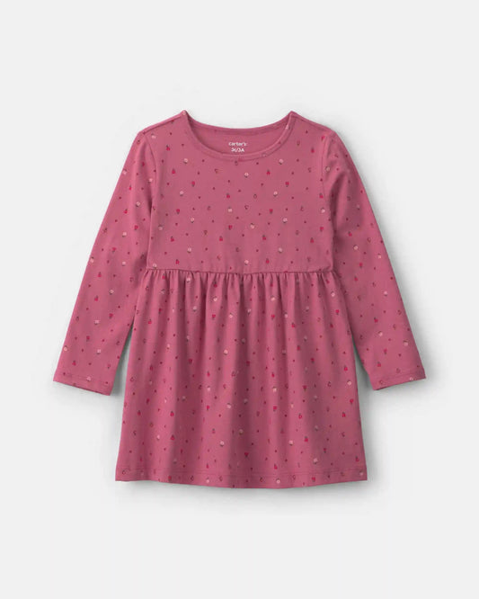 Toddler Girl Polka Dot Long-Sleeve Dress - Pink