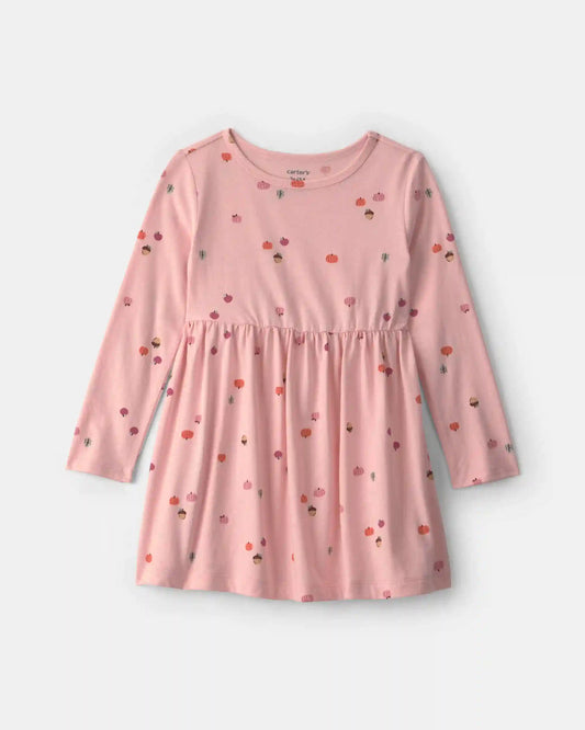 Toddler Girl Pumpkin Long-Sleeve Dress - Pink
