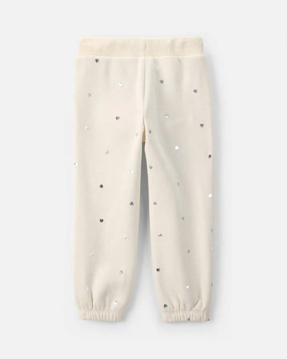 Toddler Girl Polka Dot Fleece Joggers - Cream