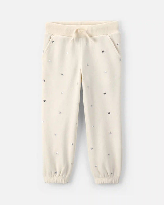 Toddler Girl Polka Dot Fleece Joggers - Cream