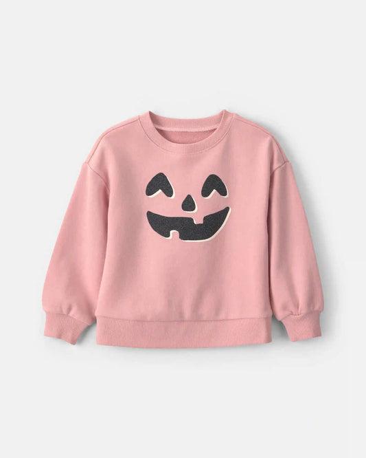 Toddler Girl Pumpkin Halloween French Terry Pullover Sweatshirt - Pink