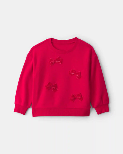 Toddler Girl Bow Pullover Sweatshirt - Red