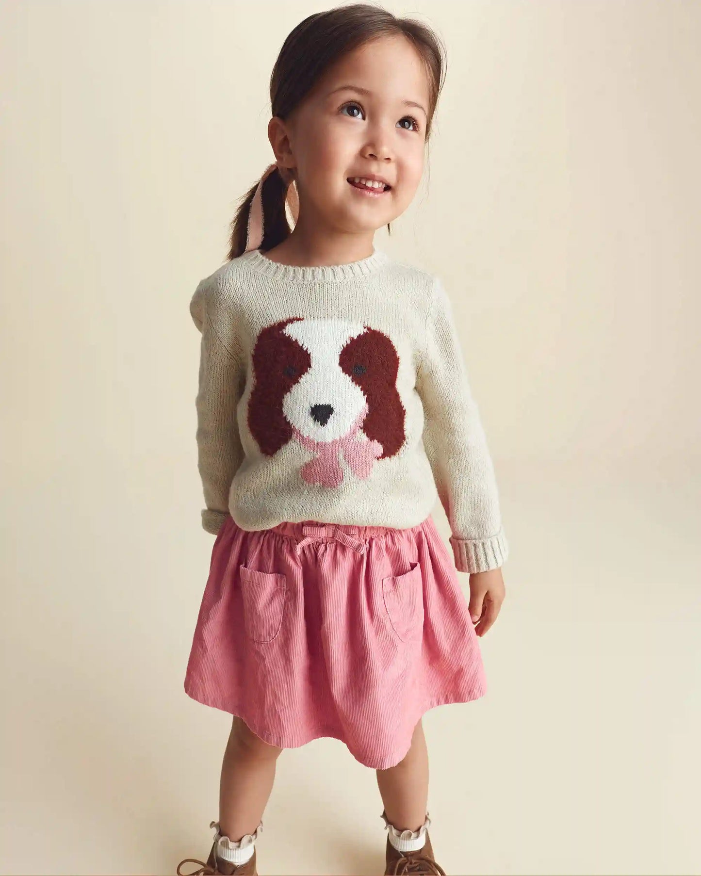 Toddler Girl Dog Sweater - Cream