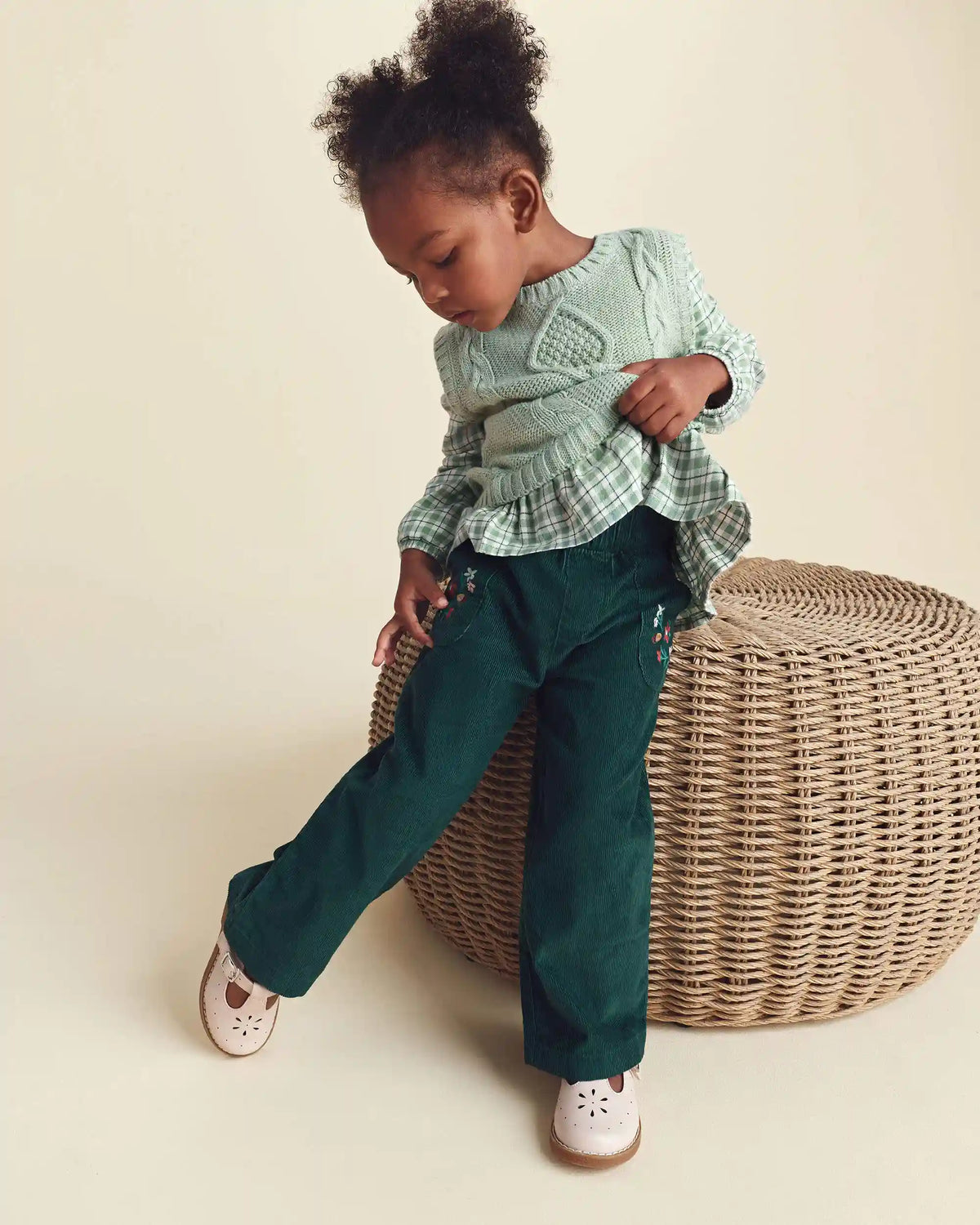 Toddler Girl Floral Corduroy Wide-Leg Pants - Green