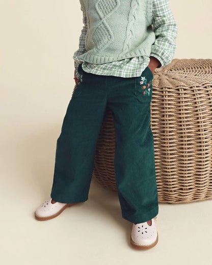 Toddler Girl Floral Corduroy Wide-Leg Pants - Green