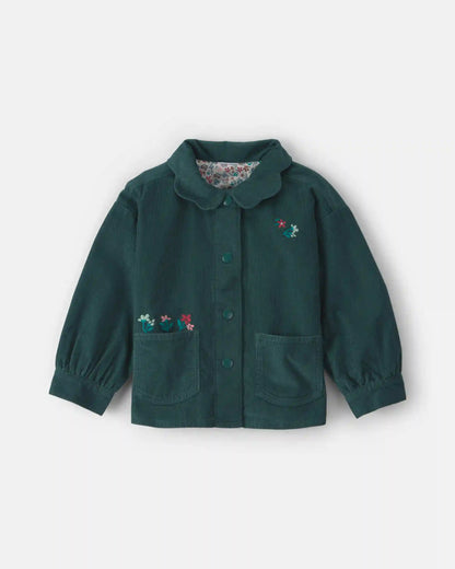 Toddler Girl Flower Embroidered Corduroy Jacket - Green