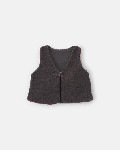 Toddler Girl Bow Teddy Fleece Vest - Black