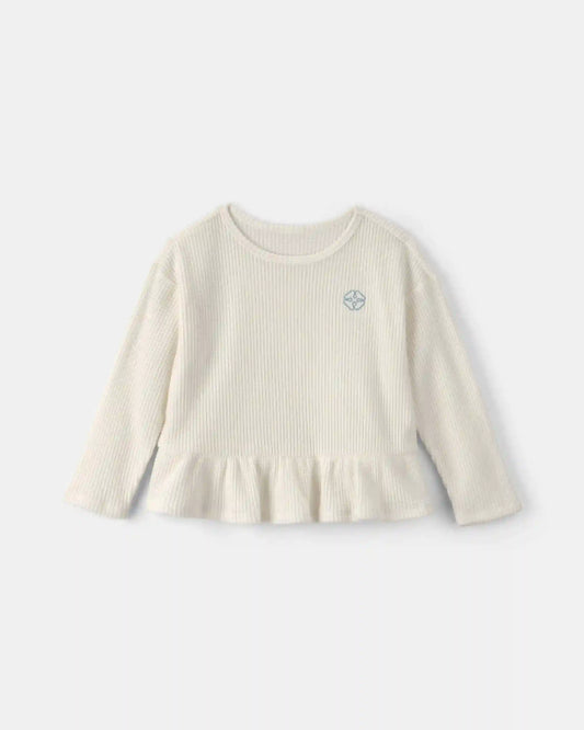 Toddler Girl Thermal Long-Sleeve Peplum Top - Cream
