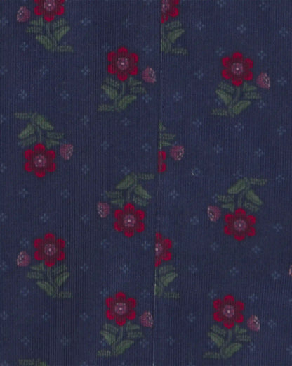 Toddler Girl 2-Piece Floral Corduroy Long-Sleeve Dress Set - Navy Blue/Red