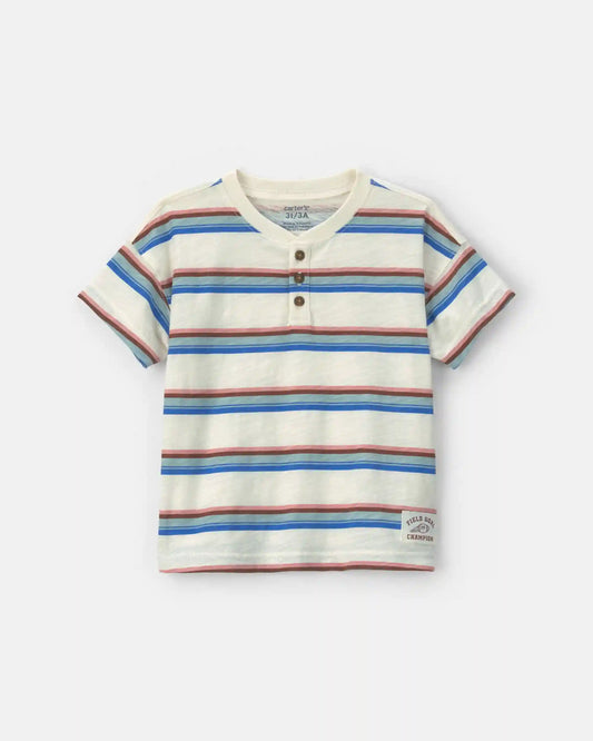 Toddler Boy Striped Henley T-Shirt - Cream/Blue