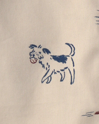 Toddler Boy Dog Long-Sleeve Button-Down Hooded Shirt - Cream/Navy Blue