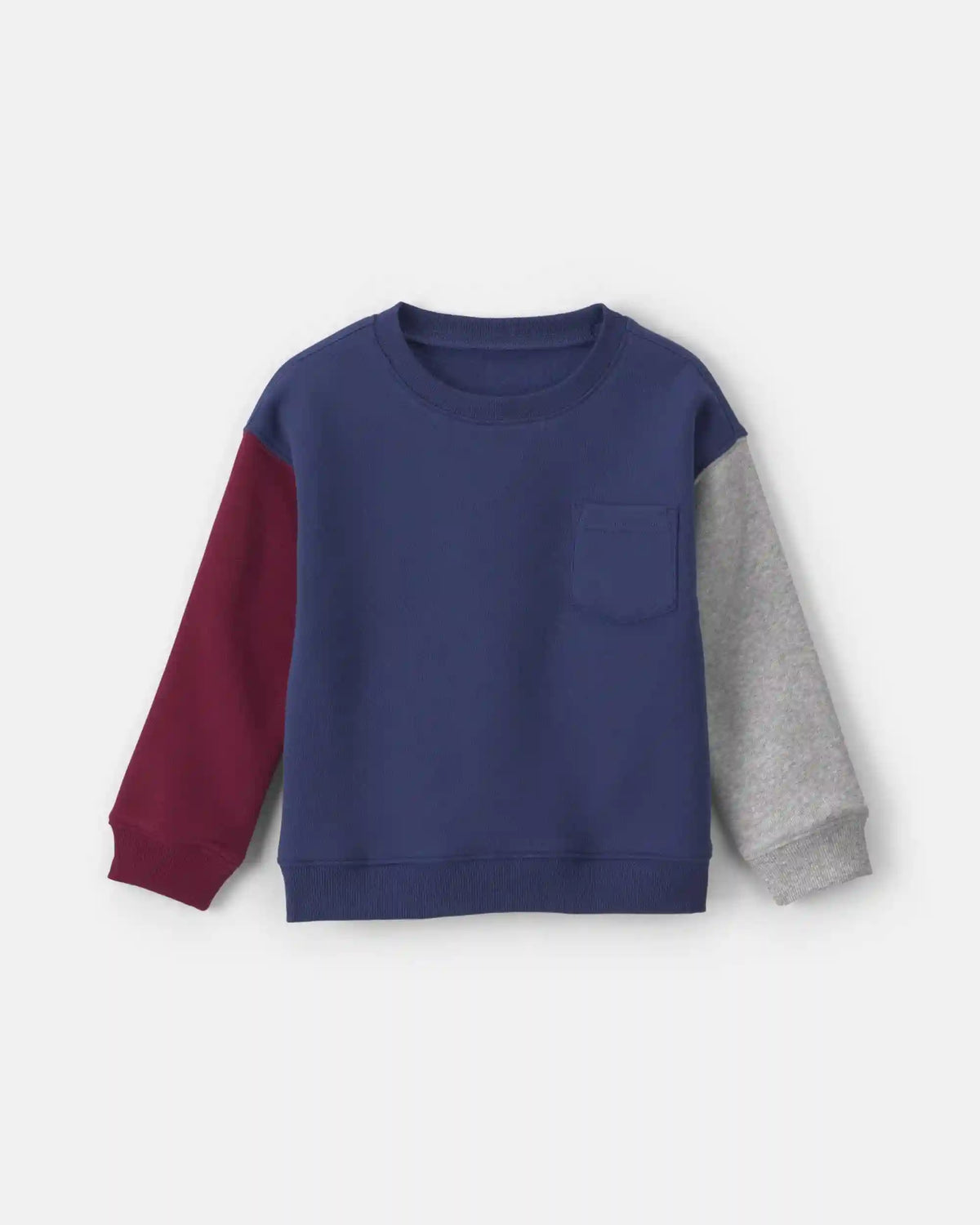 Toddler Boy Color Block Fleece Pullover Sweatshirt - Navy Blue/Burgundy/Grey