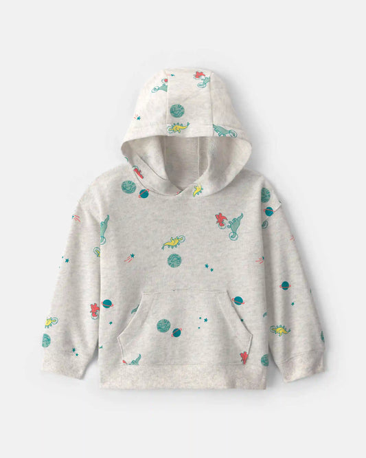 Toddler Boy Space Dino French Terry Hoodie - Grey