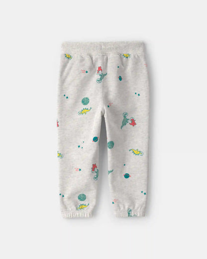 Toddler Boy Space Dino French Terry Joggers - Grey
