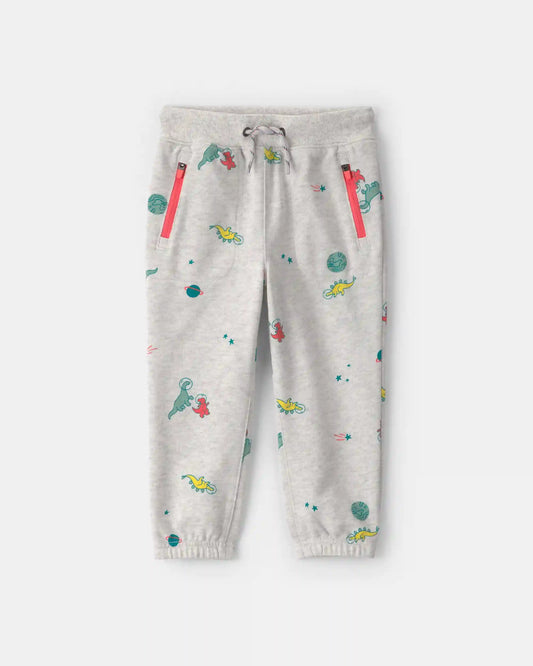 Toddler Boy Space Dino French Terry Joggers - Grey