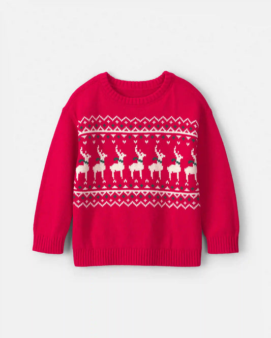Toddler Boy Reindeer Fair Isle Sweater - Red