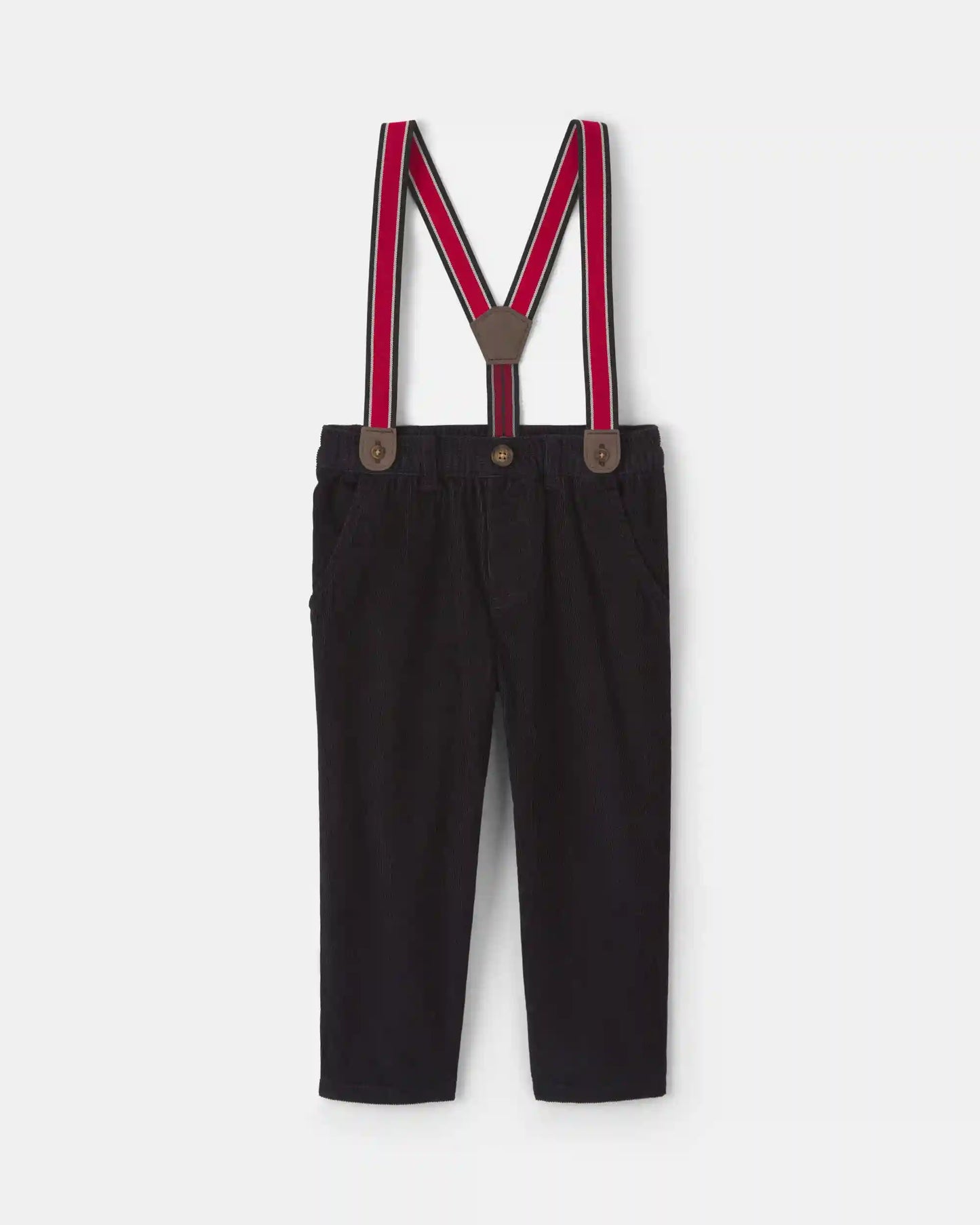 Toddler Boy Corduroy Straight Suspender Pants - Black