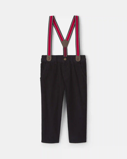 Toddler Boy Corduroy Straight Suspender Pants - Black
