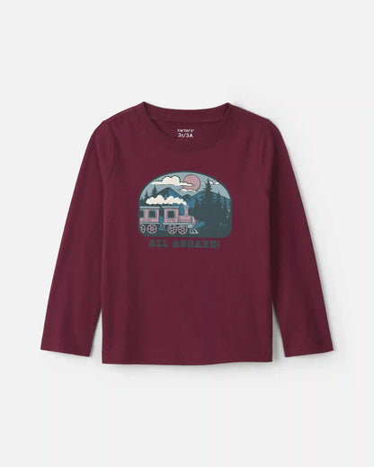 Toddler Boy 'All Aboard!' Train Long-Sleeve Graphic Tee - Burgundy