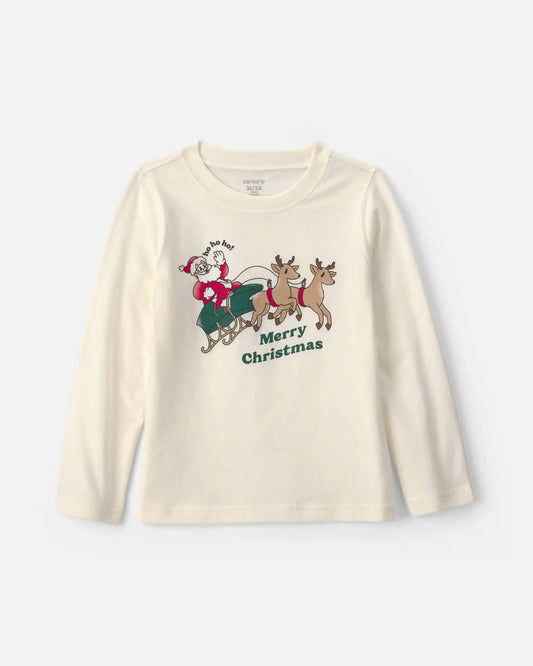 Toddler 'Merry Christmas' Santa Long-Sleeve Graphic Tee - Cream